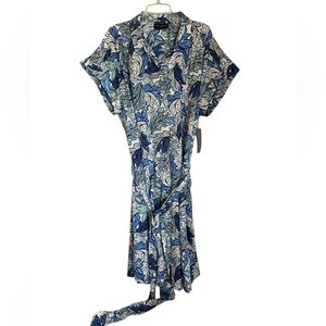 NWT Lane Bryant Full Button Dress. Floral Green/Blue. Tie Belt Sz. 22